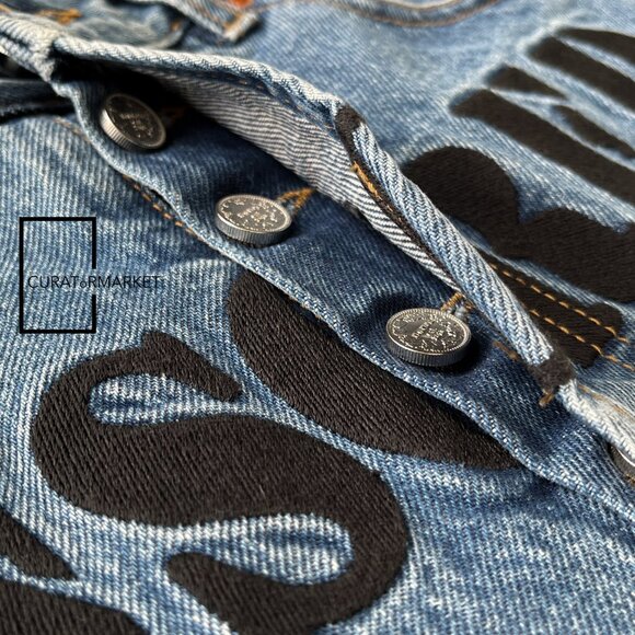 Vetements: GRAIL Medium 42cm CENSORED Embroidered Coin Button Jean FW20 - Picture 8 of 16